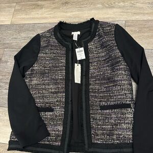 Chicos Open Front Mixed Tweed Black and Grey Blazer Jacket